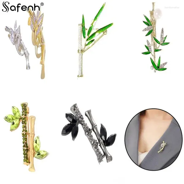 Broches 6styles elegantes planta retrô Lucky Bamboo Shape Broche Pin for Women Collar Safety Accessories Jewelry Gifts Clipbroroch