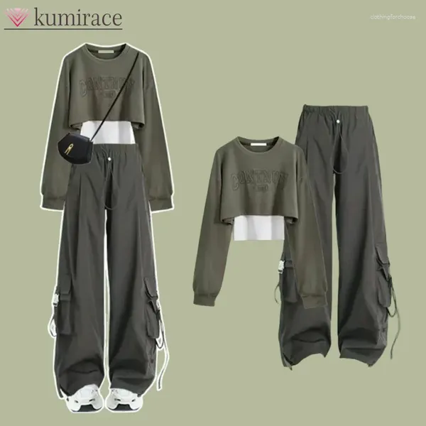 Calças de duas peças femininas 2024 Spring e Autumn Sweet Spicy Style Conjunto coreano Girl Short Sweater Vest Work Three for Woman