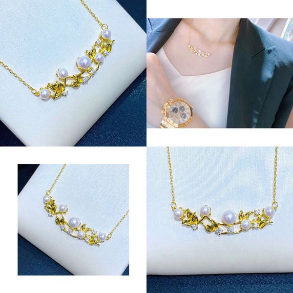 2209102 Frauen Perlenschmuck Halskette alias 4-6 mm Blüten Pendent Chocker 40/45 cm Au750 Gelbgold plattiert Originalqualität