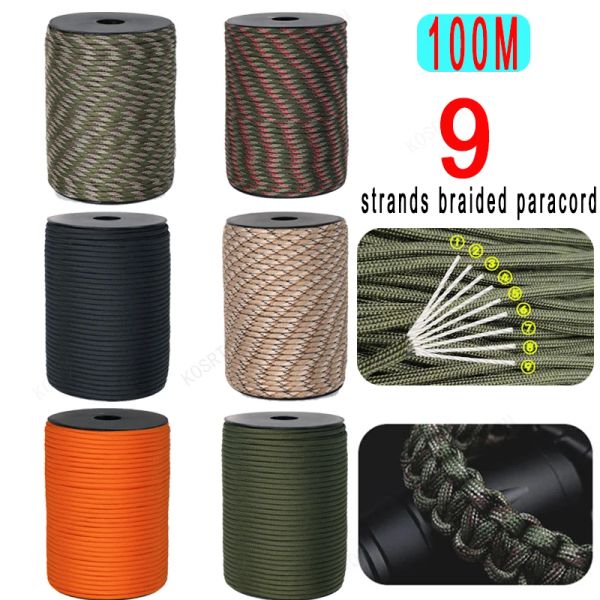 Paracord 100m 550 Military Standard 9core Paracord Rope 4mm Outdoor Parachute Cord Sopravvive