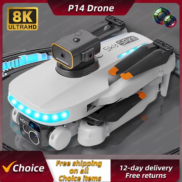 Dronlar Yeni P14 Mini Drone 4K Profesional 8K HD Kamera Engel Kaçınma Hava Fotoğrafları Optik Akış Katlanabilir Quadcopter Hediye Oyuncakları