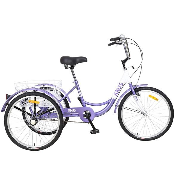 Bicicleta triciclo adulto de 26 polegadas, 3 rodas de cruzeiro de rodas, trike ajustável com sino, cesto grande do System Cruiser Bicycles para fazer compras