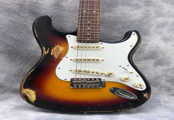 Özel Mağaza Masterbuilt Chili Peppers John Frusciante 1962 3 Ton Sunburst Heavy Relic St Elektro Gitar Vintage Yeşil Konb SS2149830