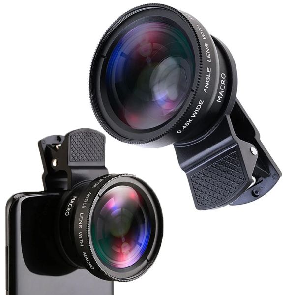 Accessoires 2in1 Fisheye Telefonlinse 0,45x Weitwinkel Zoom Fischauge Makrolinsen Kamera -Kits mit Clip -Objektiv auf dem Telefon für Smartphone