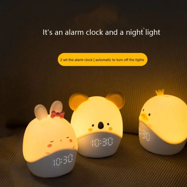 Relógios desenho animado festas de animal despertador de silicone macio liderado applet smart despertlech clock de cabeceira infantil mini despertador eletrônico de despertador eletrônico