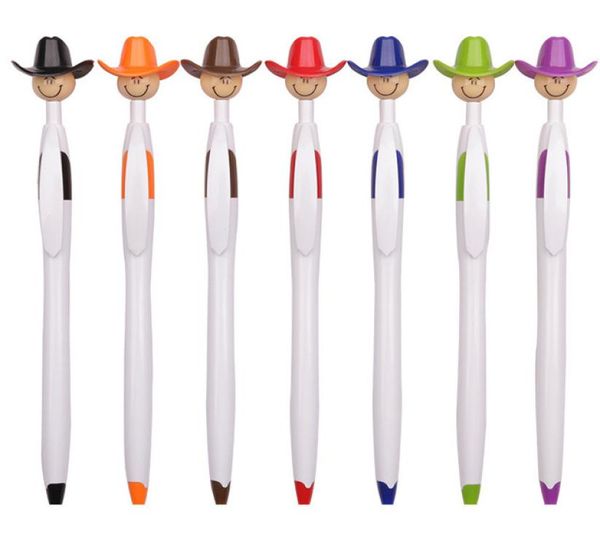 Verschiedene Farbe Dark Face Toper Mop Man Kopf West Cowboy Cap Hut Plastik Ball Stift Kawaii Schule Statio965a4330688