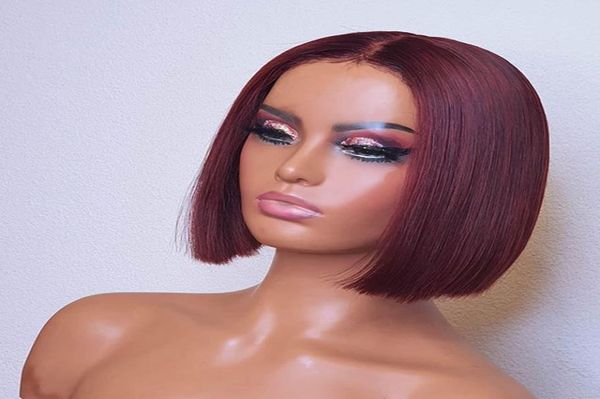 Parrucche a bob corte per donne nere 99J Burgundy Wig Front Wig 13x6 Rosso Rosso Brasile Dritta Bleuto Blunt Cut Remy Human Hair Wigs8620740