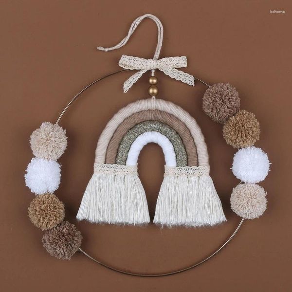 Figurine decorative 2024 Nordic Macrame Rainbow Wall Hanging Round Metal Decor Saom Kids Room