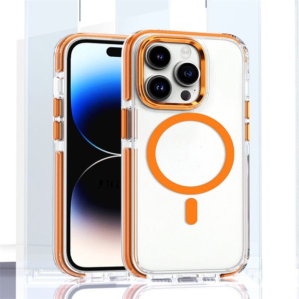 Capa de telefone de choque transparente de acrílico magnético para iPhone 15 14 13 12 11 Pro Max XR x 2 em 1 cores com pacote de varejo OEM de alta qualidade