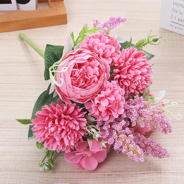 Fiori decorativi da 30 cm Flower Bouquet Peonies Silk Artificiale Bianco Pink Wedding Decorazione FACCOLA PEONIA ROSA