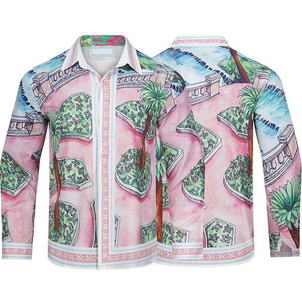 24SS Europe USA Hawaii Beach Stampa da giardino in poliestere Tee Summer Maniche lunghe artista fiore camicia da streetwear homewear 3xl size 0425