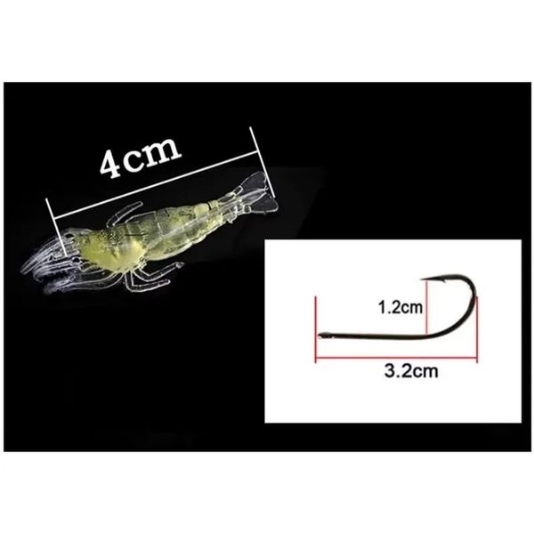 Novo 2024 10 PCs Luminous Silicone Bait Simulation Simulation Soft Prawn com ganchos Wobbler de carpa para tração de tração de pesca carpa - para -