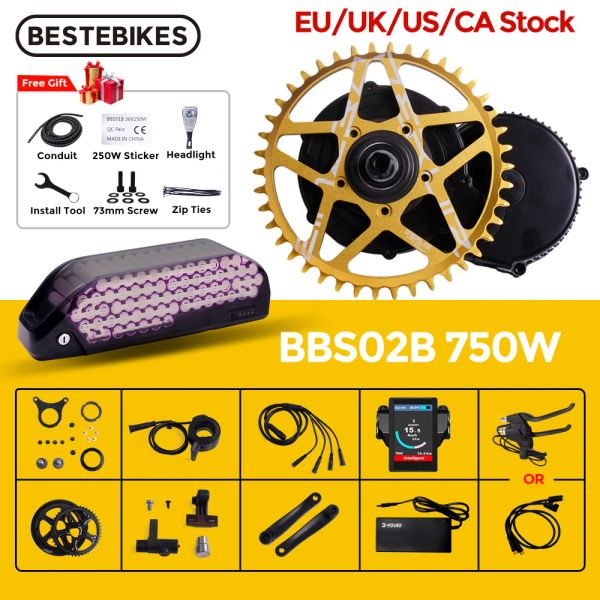 Bölüm Bafang Motor BBS02B BBS02 48V 750W Orta Tahrik Motor Elektrikli Bisiklet Ebike Dönüşüm Kitleri 52V17.5AH 20AH Lityum Pil Bisiklet