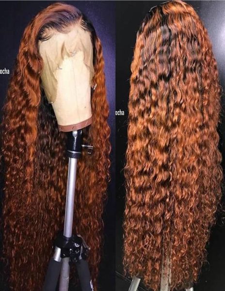 Ombre kıvırcık tam dantel peruk sarışın iki ton renk 1b 30 brezilya tam dantel ön insan saç perukları bükülü kıvırcık