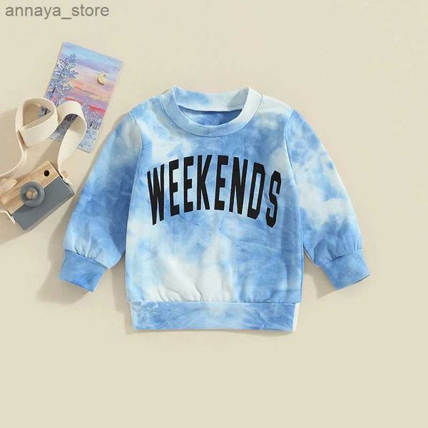 T-Shirts Toddler Yenidoğan Bebek Erkek Erkekler Sonbahar Sweatshirtler Uzun Kollu Mektup Tie Boya Baskı Pullover Crew Boyun Topsl2404