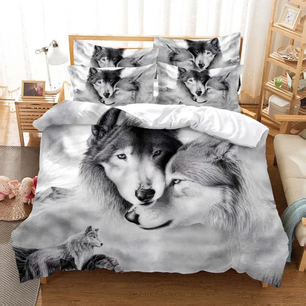 Наборы Love Wolf Bedding Set Set Cover Set 3D -постельное белье для цифровой печать постельное белье Queen Size Seled Set модель дизайн