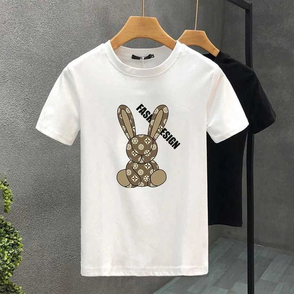 Camisetas masculinas 2024 High Quty Luxury Luxury Brand Fashion Rabbit 100% algodão TS Summer Harajuku Men/Women Women Short Slve T-Shirt T240425