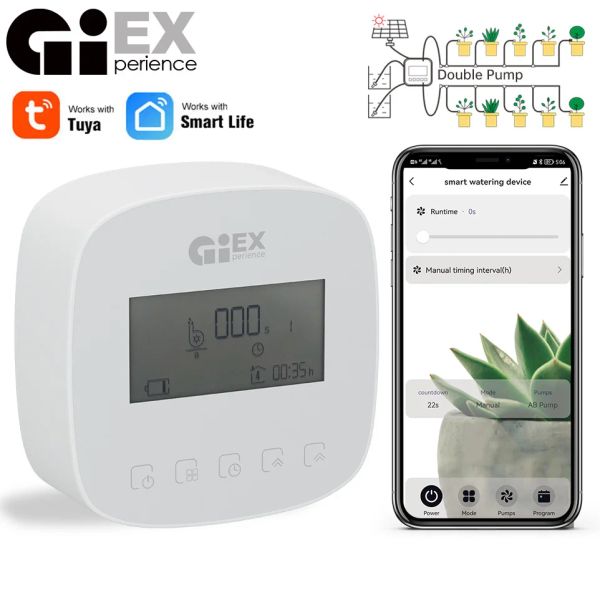 Module WiFi Doppelpumpe Tropfbewässerungssystem Garten Automatische Wasserveranstaltung Timer Lithiumbatterie Solar Ladung Tuya Smart Life