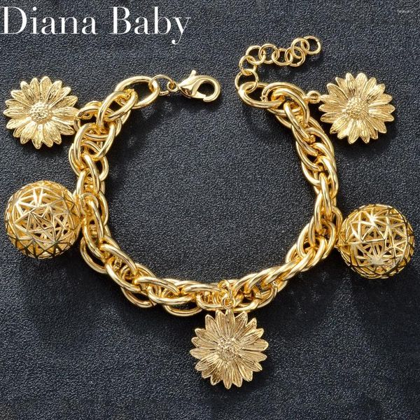 Braccialetti di fascino Dubai Gold Color Link Catena Bracciale Chrysanthemum Ball For Women Wedding Gifts Daily Wear Wholesale all'ingrosso