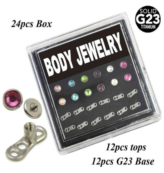 24peece G23 Titanium Flat Cz Crystal Dermal Anchor Anchor Piercing Body Jewelry Box Set Set Shideed со стальными топами272A8876784