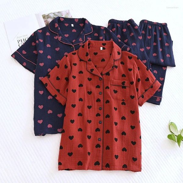 Roupas domésticas estilo coreano Duas peças Camisas de sono feminino Feminina calça de pijamas conjuntos de algodão Mulher Pijama Feninino