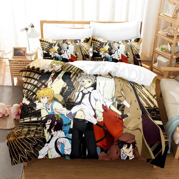 Conjuntos Bungo Stray Dogs Bedding Set Anime 3D Tampa de edredão Conjunto de tampa de cama de cama de cama de cama Twin Queen King Single Single Kids Girls Girls Gift Cartoon