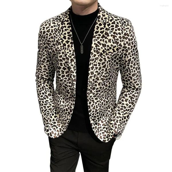 Erkek Suit 2024 Butik Moda Leopar Baskı Erkek Günlük Blazer Gelinlik Erkek İnce Takım Ceket