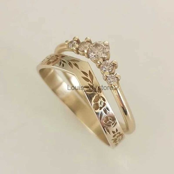 Полоса кольца элегантное простое обручальное кольцо для женщин Винтажный золотой цвет V-образные резные цветы.
