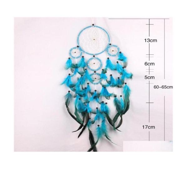 Arti e mestieri fatti da sogno fatti a mano Catcher Wind Chime Feather Natural Feather Make Home Furnishing Decorate Blu Wall sospeso delicato ARR4833784