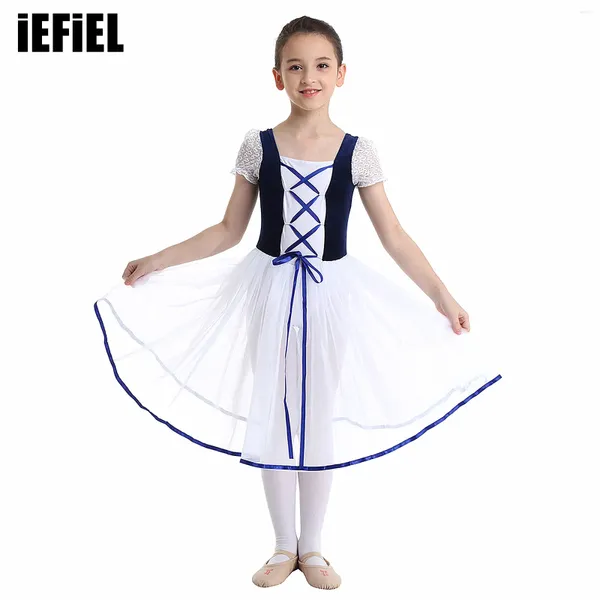 Girl Dresses Kids Girls Lacework Dance Dance Dress Velvet Mesh Short Bubble Maniche Gymnastics Leotard Tutu