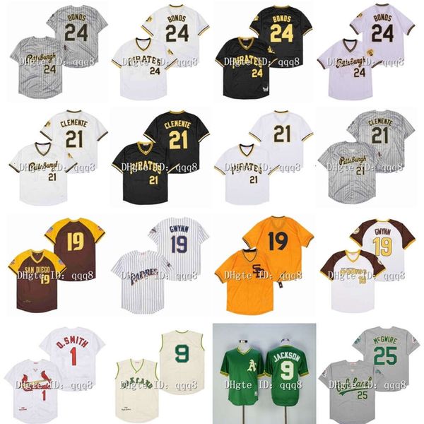 KOB Retro 9 Reggie Jackson Jersey 24 Barry Bonds 21 Roberto Clemente 19 Tony Gwynn Mark 25 McGwire 1 Ozzie Smith Vintage Browback Baseball