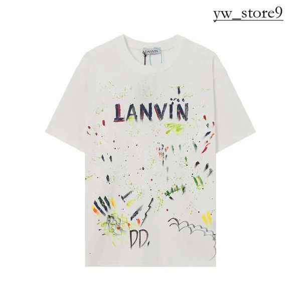 Lanvis SS 24 Designer camiseta shorts moda e feminina feminina impressão de alfabetismo bege feminino Lanvis Curb casual solto meia manga branca camisa 3532