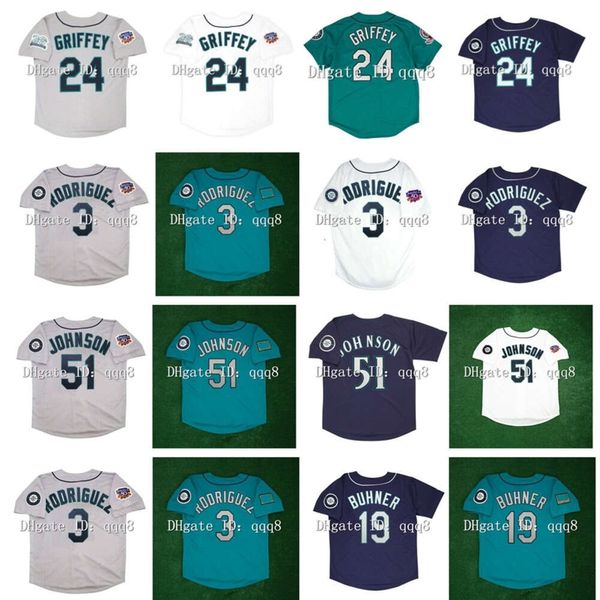 KOB 1997 Retro Seattle 24 Ken Griffey Jr. Jersey 51 Randy Johnson 3 Alex Rodriguez 11 Edgar Martinez 35 Rickey Henderson 19