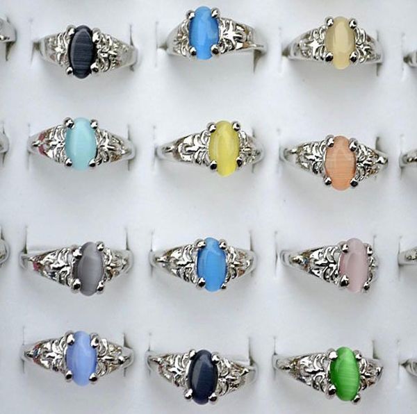 Buntes natürliche Katzenauge Edelstein Stein Silberton Womens Rings R0029 Neuer Schmuck 50pcslot7169773