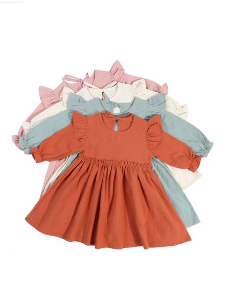 Mädchenkleider Kinderkinder-Baumwoll Flutterhülse Kleid Girls einteilige Kleid-Prinzessin Kleid Feste Neuankömmlinge 2022L2404