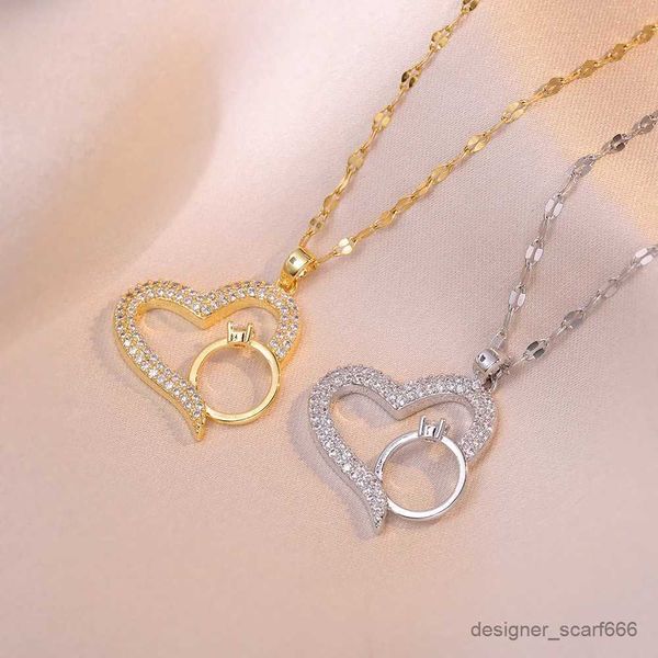 Collane a ciondolo in acciaio inossidabile micro -pavimentazione anello di anello del cuore cristallino per donne Accessori per gioielli raffinati di lusso di lusso