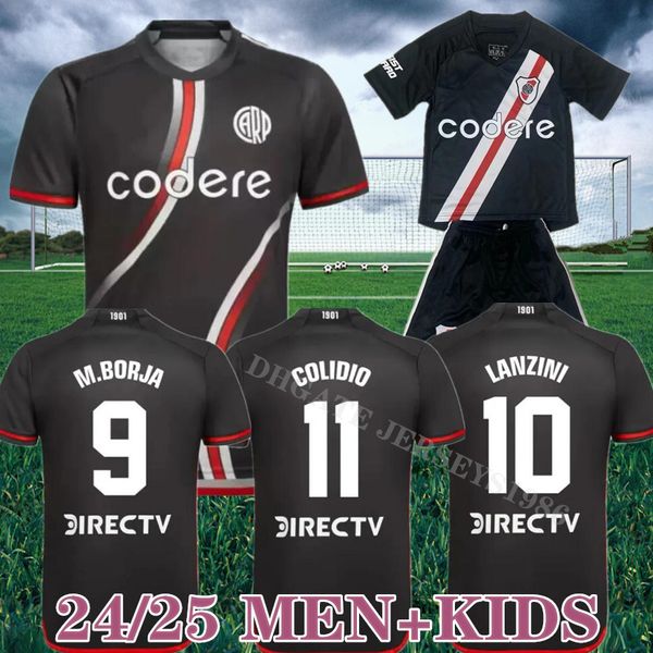 Yeni River Plakası Üçüncü Futbol Jersey Black 24 25 Black M Borja Lanzini Colidio Solari 2024 2025 Yetişkin Çocuk Kiti Futbol Gömlekleri