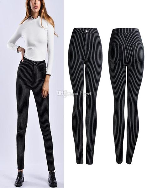 Lady Striped Denim Jeans für Frau Blaublack Slim Fit Bleistift Hosen Frauen Stretch Cowboyhose weiblich6386656