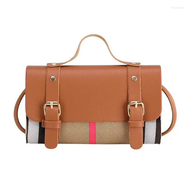 Bolsas de ombro de ombro de uma bolsa única feminina listrada Crosual Crossbody para fêmea Bolsa de tendência de rua versátil Satchel Double Pin Buckle