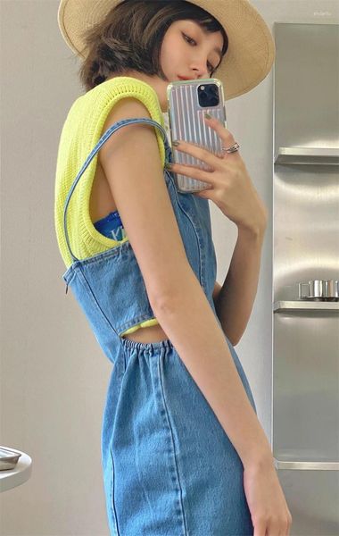 Lässige Kleider 2024 Koreanische Mode Frauen asymmetrisch dünne Schultergurt Sommer sexy Taille hohl Denim Kleid Hosenträger Vestidos