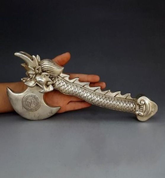 China FOLK FENG SHUI Dragão de prata puro Axe Penjing Defense Antique Collection7742498