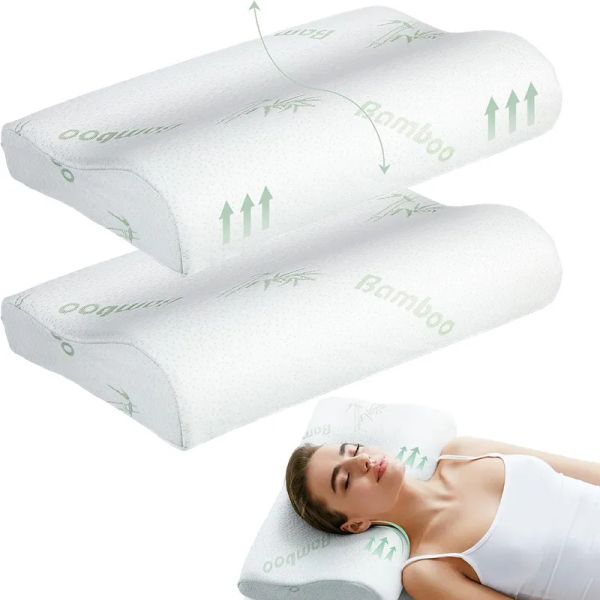 Kissen Bambuskissen Memory Foam Kissen mit abnehmbarer Abdeckung mit Reißverschluss Bambushalskissen zum schlafenden ergonomisch entwerfen jaf022