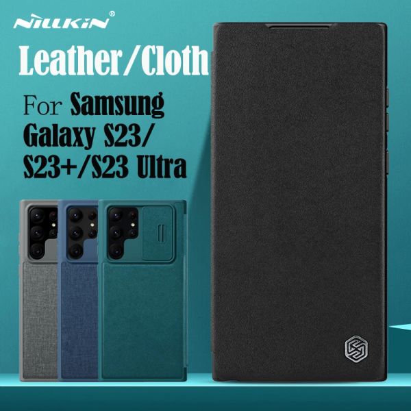 Корпусы переверните корпус для Samsung Galaxy S23 Ultra Nillkin Qin Pro Кожаная ткань карманная карманная планка камеры крышка книги для Samsung S23 S23+ Plus