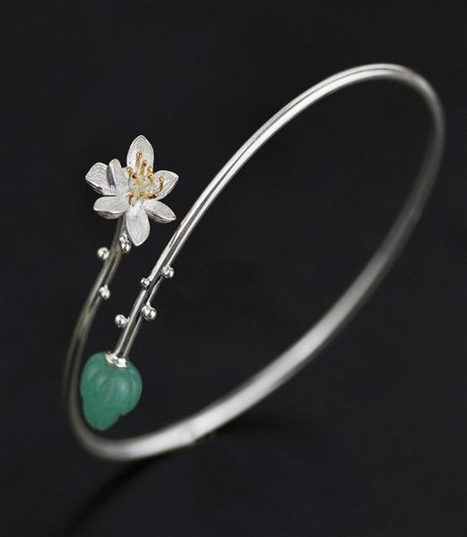 Inature 925 Sterling Silver Aventurine Aventurine Braccialetti di fiori di fiori di loto per donne Gioielli SH190721227V5960992