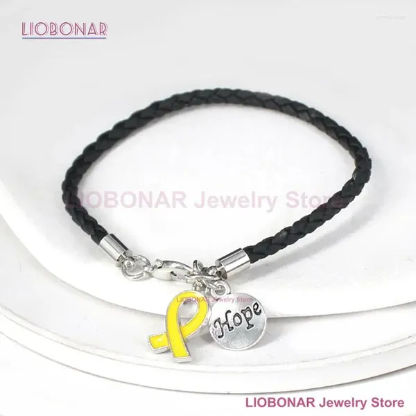 Bracelets de charme Chegada Black PU Braid Leather Endometriose Andores de jóias Pulseira de joias com fita amarela Hope Pulsera