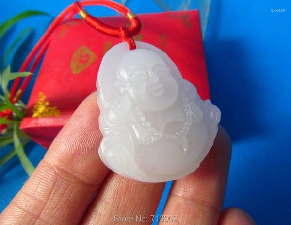 Dekorative Figuren natürliche weiße Jade Lachen Buddha Anhänger Lucky Amulet Happy God Talisman hängen
