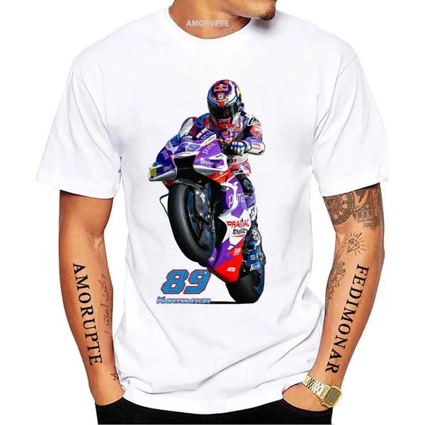 T-shirt maschile 2023 New Jorge Martin 89 GP Motorcycle Rider T-shirt Summer Men Short Slve Gs Sport Boy Cashy Ts Cool Man Riding White Tops T240425