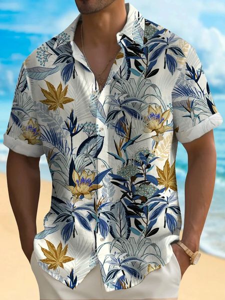 Praia Hawaiian Casual Mens Shirt Outdoor Street Diário Fall Turndown Moda de manga curta abotoada para meninos 240419