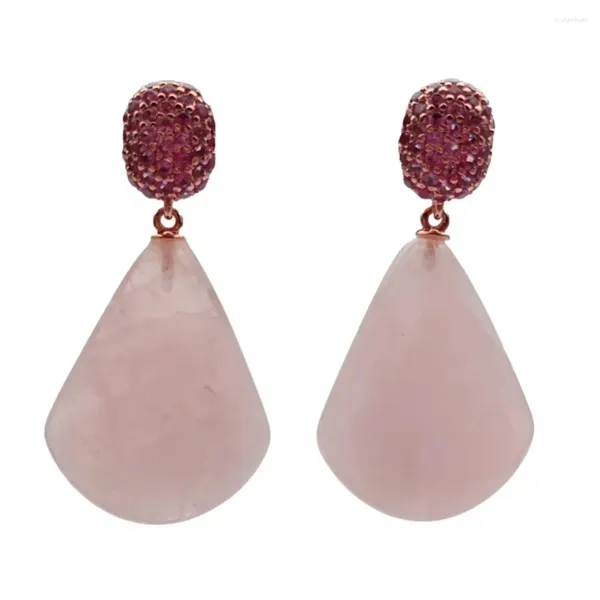 Brincos do garanhão y.yying Natural Rose Quartz Drop Fuchsia cz paving pedra preciosa