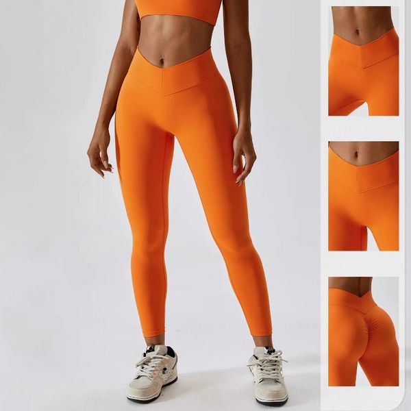 Pantaloni attivi da donna a forma a V Hip lift yoga palestra modellatura del corpo serve addome asciugatura rapida vestibilità di fitness trasparente